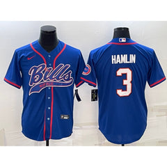 Men's Buffalo Bills #3 Damar Hamlin Royal With Patch Cool Base Stitched Baseball Jersey 