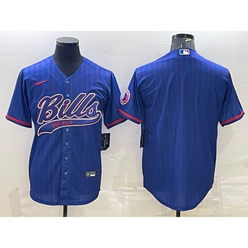 Men's Buffalo Bills Blank Royal With Patch Cool Base Stitched Baseball Jersey 