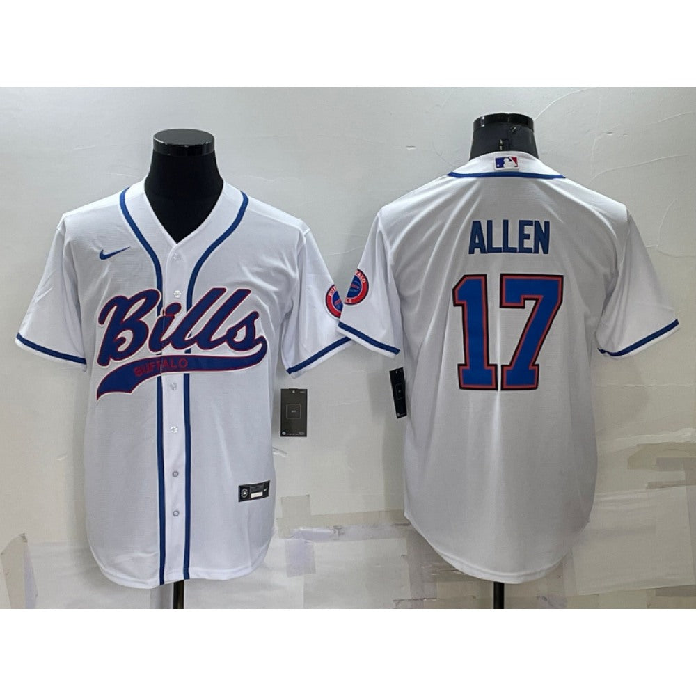 Men's Buffalo Bills #17 Josh Allen White Cool Base Stitched Baseball Jersey 