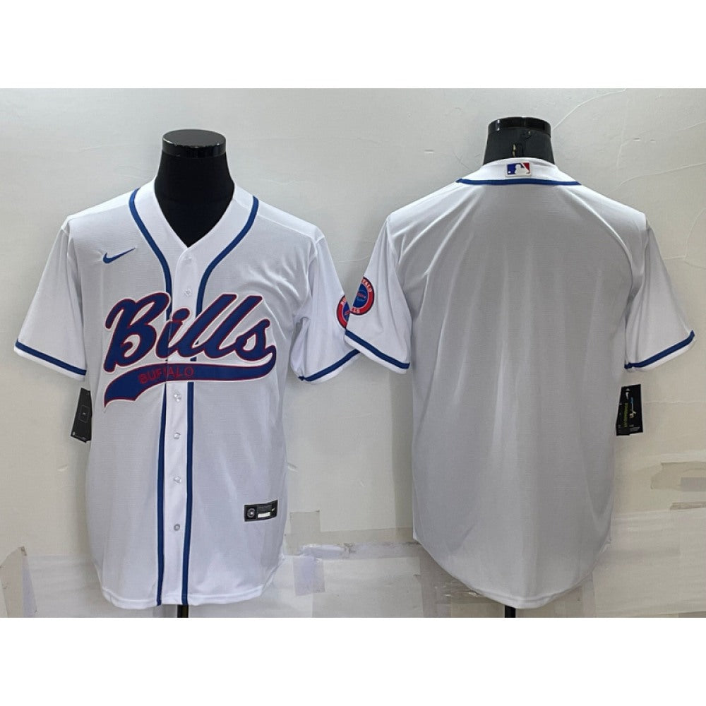 Men's Buffalo Bills Blank White Cool Base Stitched Baseball Jersey 