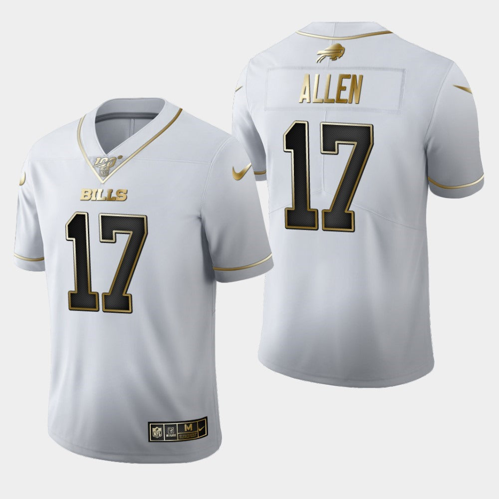 Men's Buffalo Bills #17 Josh Allen White 2019 100th Season Golden Edition Limited Stitched NFL Jersey 