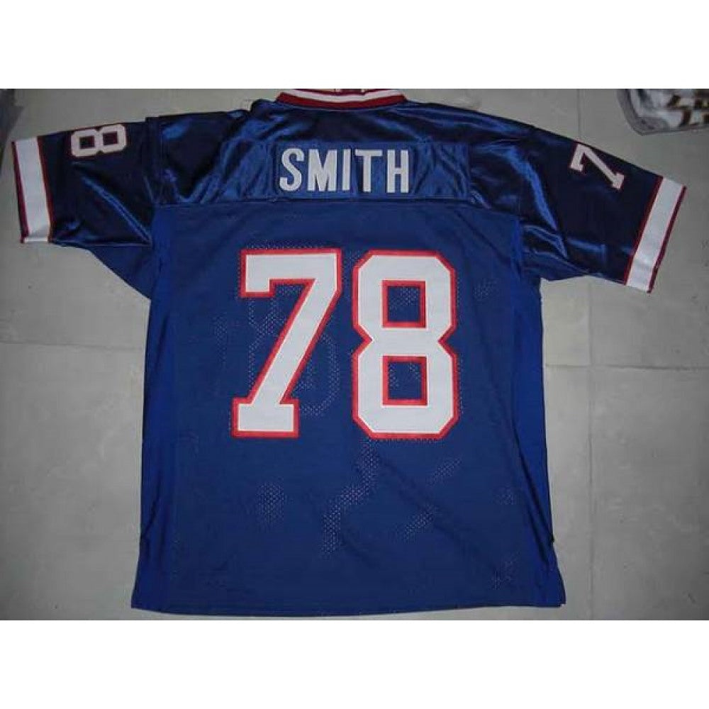 Mitchell & Ness Bills #78 Bruce Smith Blue 35th Anniversary Patch Stitched Throwback NFL Jersey 
