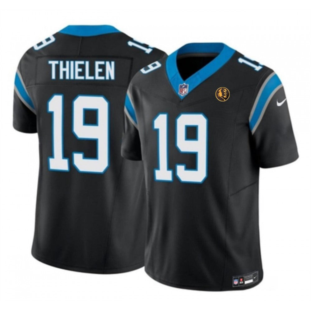 Men's Carolina Panthers #19 Adam Thielen Black 2023 F.U.S.E. With John Madden Patch Vapor Limited Stitched Football Jersey 