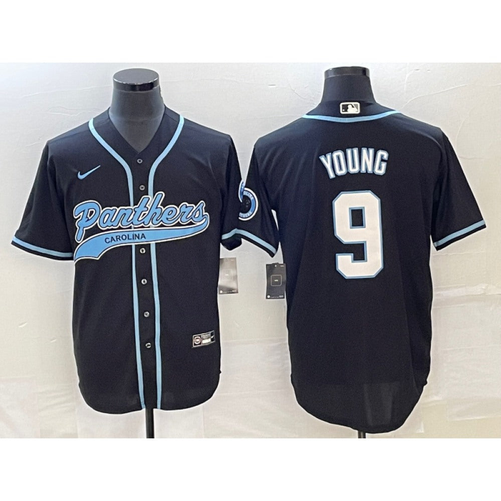 Men's Carolina Panthers #9 Bryce Young Black With Patch Cool Base Stitched Baseball Jersey 