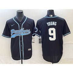Men's Carolina Panthers #9 Bryce Young Black With Patch Cool Base Stitched Baseball Jersey 