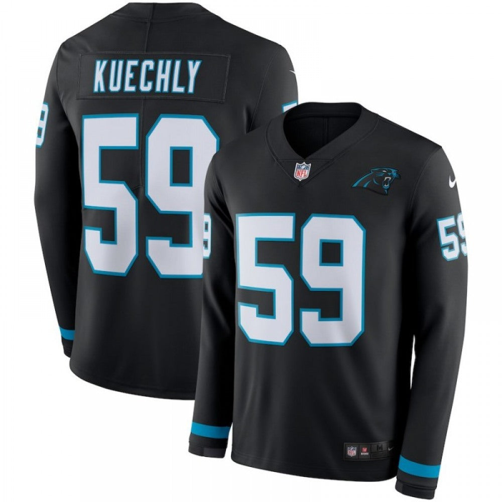 Men's Carolina Panthers #59 Luke Kuechly Black Therma Long Sleeve Stitched NFL Jersey 