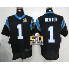 Panthers #1 Cam Newton Black Team Color Super Bowl 50 Men's Stitched NFL Elite Jersey 