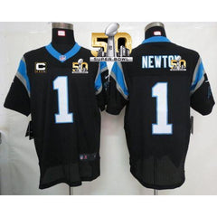 Panthers #1 Cam Newton Black Team Color With C Patch Super Bowl 50 Men's Stitched NFL Elite Jersey 