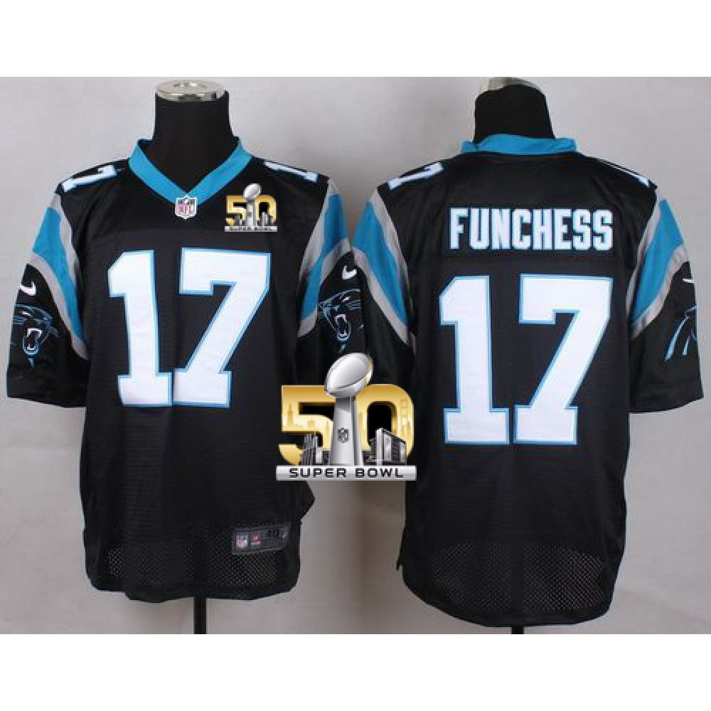 Panthers #17 Devin Funchess Black Team Color Super Bowl 50 Men's Stitched NFL Elite Jersey 