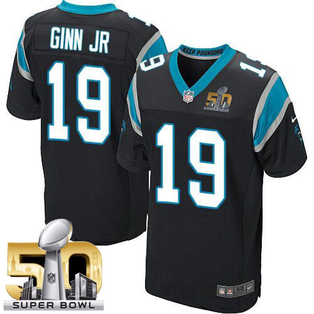 Panthers #19 Ted Ginn Jr Black Team Color Super Bowl 50 Men's Stitched NFL Elite Jersey 