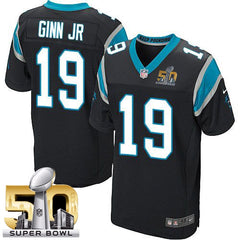 Panthers #19 Ted Ginn Jr Black Team Color Super Bowl 50 Men's Stitched NFL Elite Jersey 