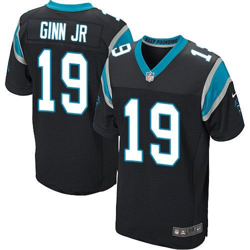 Panthers #19 Ted Ginn Jr Black Team Color Men's Stitched NFL Elite Jersey 