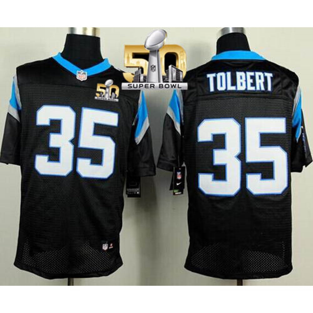 Panthers #35 Mike Tolbert Black Team Color Super Bowl 50 Men's Stitched NFL Elite Jersey 