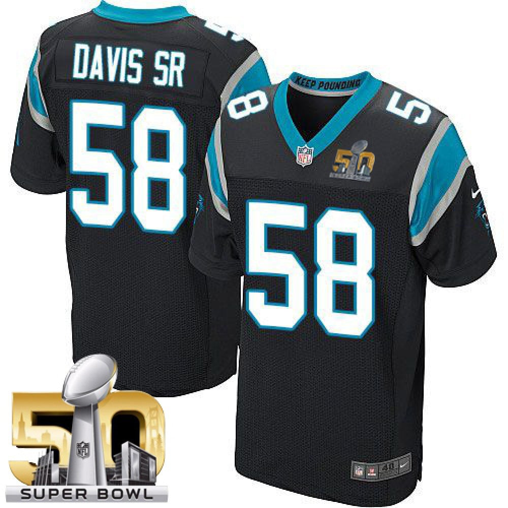 Panthers #58 Thomas Davis Sr Black Team Color Super Bowl 50 Men's Stitched NFL Elite Jersey 