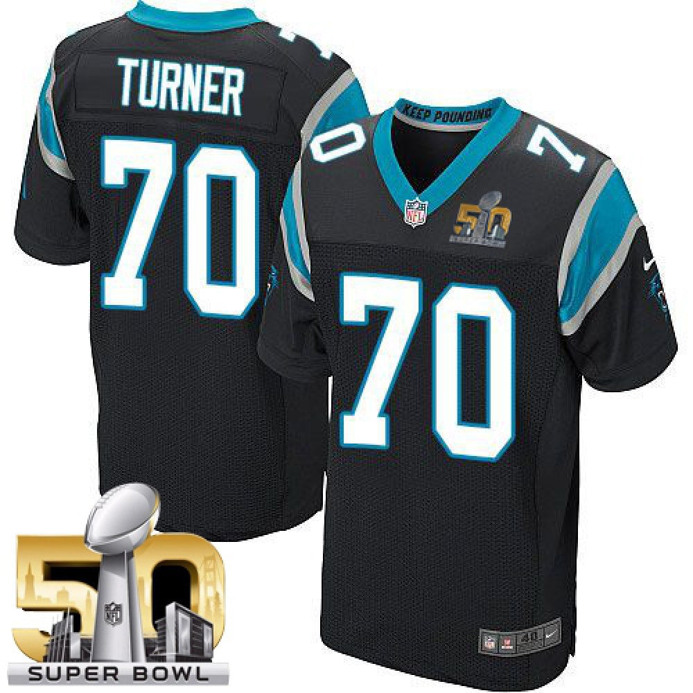 Panthers #70 Trai Turner Black Team Color Super Bowl 50 Men's Stitched NFL Elite Jersey 