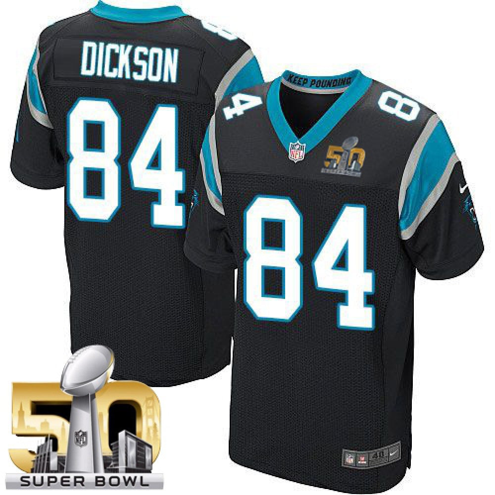 Panthers #84 Ed Dickson Black Team Color Super Bowl 50 Men's Stitched NFL Elite Jersey 