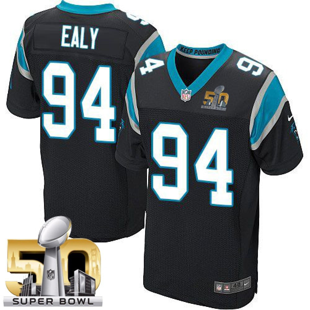 Panthers #94 Kony Ealy Black Team Color Super Bowl 50 Men's Stitched NFL Elite Jersey 