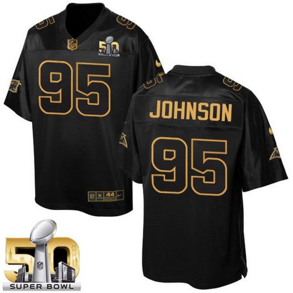 Panthers #95 Charles Johnson Black Super Bowl 50 Men's Stitched NFL Elite Pro Line Gold Collection Jersey 
