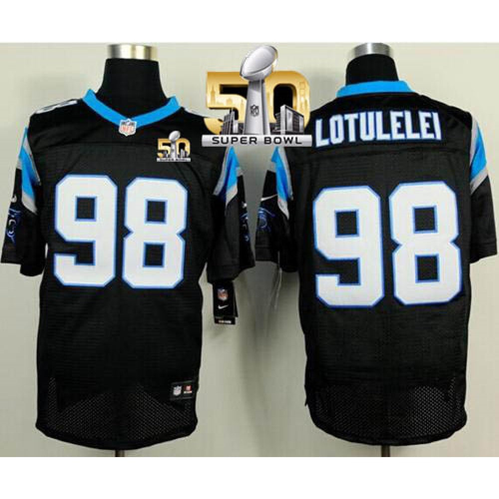 Panthers #98 Star Lotulelei Black Team Color Super Bowl 50 Men's Stitched NFL Elite Jersey 