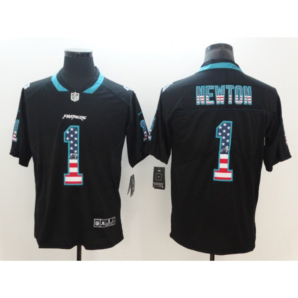 Men's Carolina Panthers #1 Cam Newton Black 2018 USA Flag Color Rush Limited Fashion NFL Stitched Jersey 