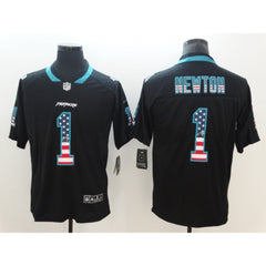 Men's Carolina Panthers #1 Cam Newton Black 2018 USA Flag Color Rush Limited Fashion NFL Stitched Jersey 