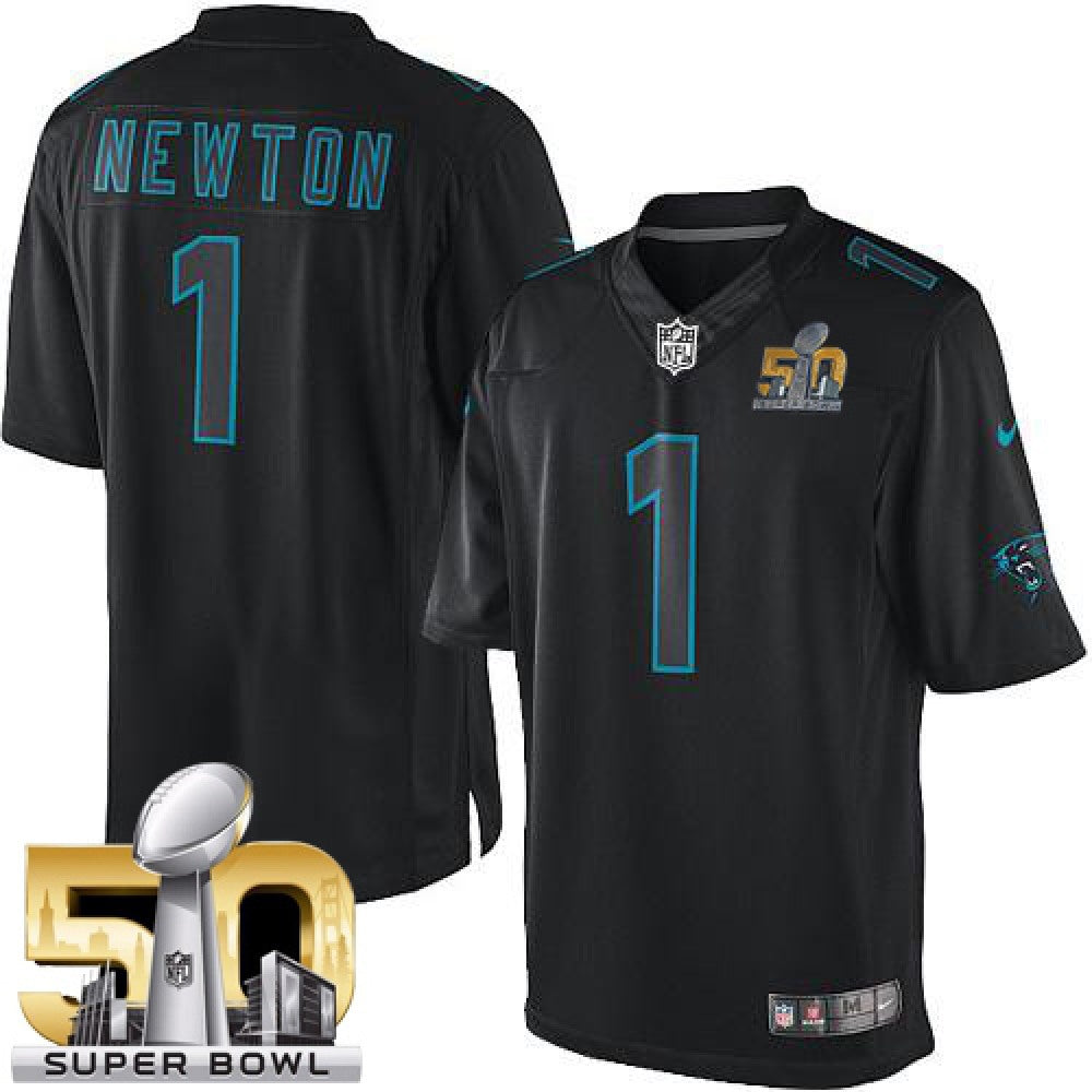 Panthers #1 Cam Newton Black Super Bowl 50 Men's Stitched NFL Impact Limited Jersey 