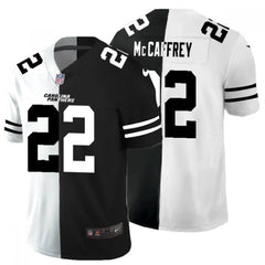Men's Carolina Panthers #22 Christian McCaffrey Black & White Split Limited Stitched Jersey Limited Stitched Jersey 