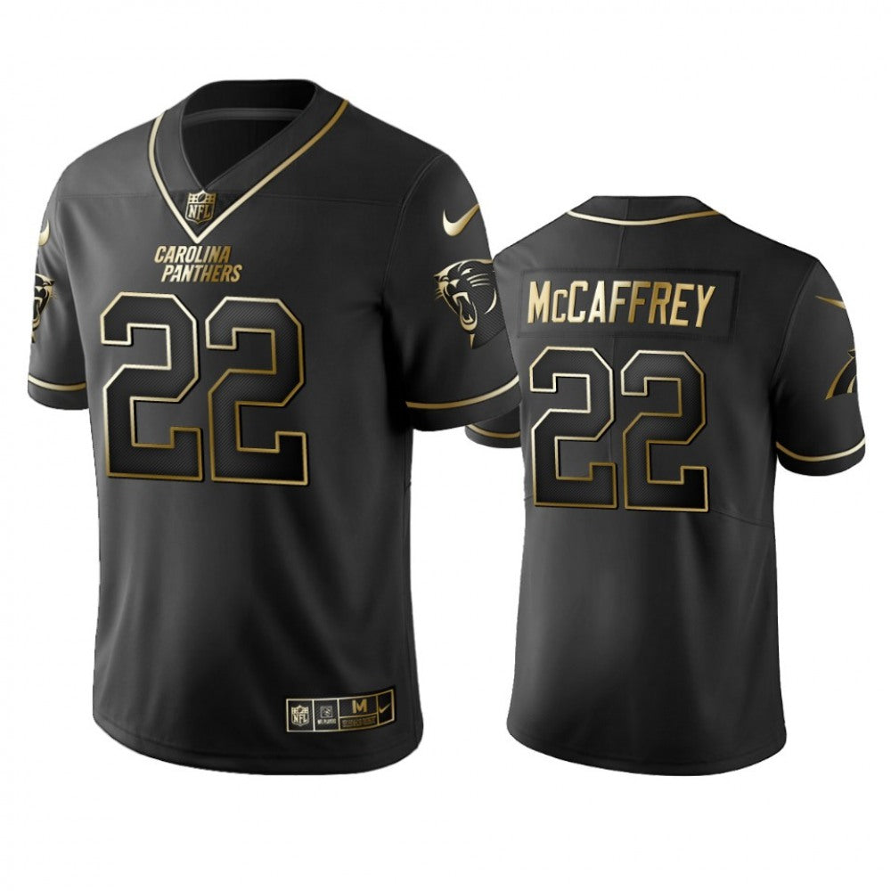 Men's Carolina Panthers #22 Christian McCaffrey Black 2019 Golden Edition Limited Stitched NFL Jersey 