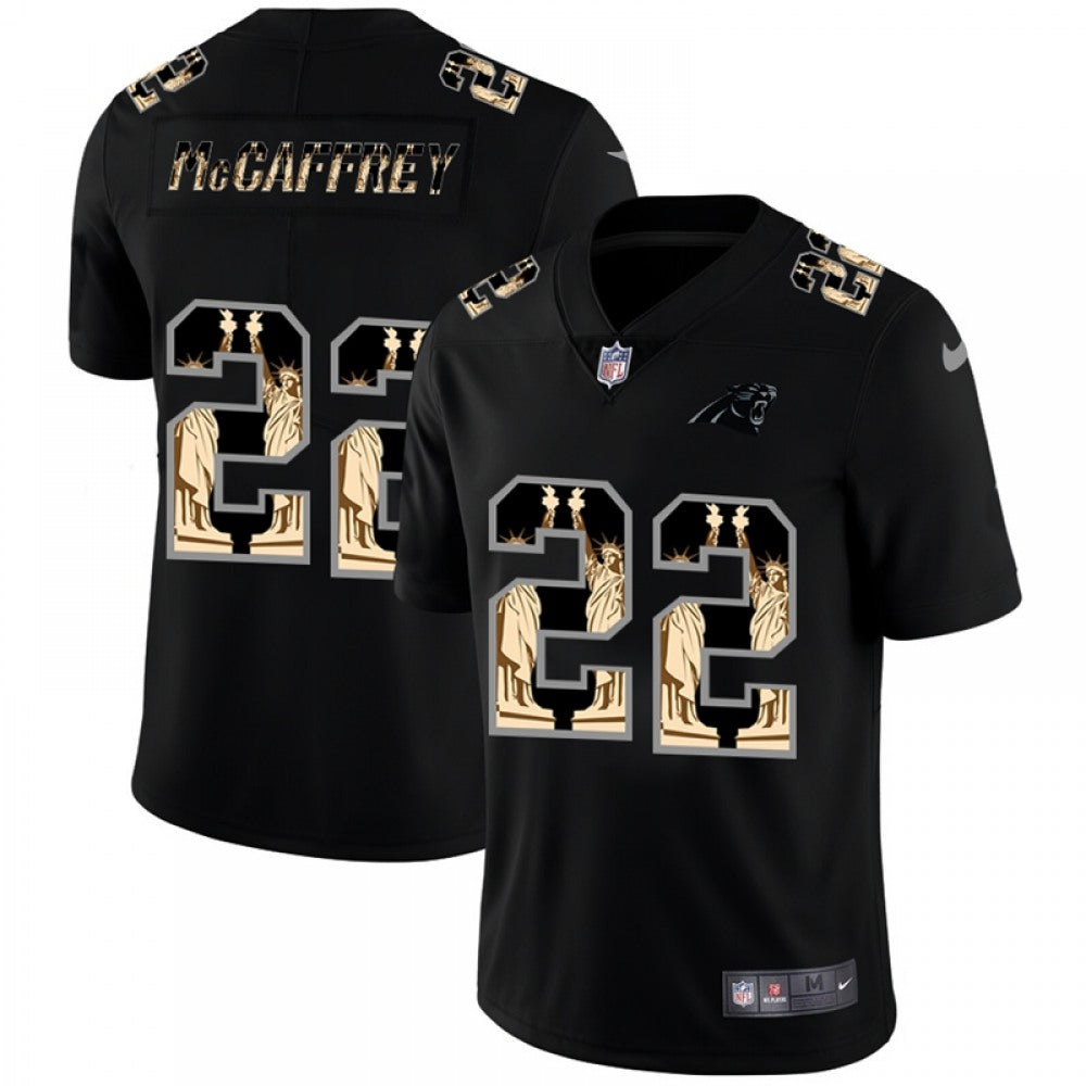 Men's Carolina Panthers #22 Christian McCaffrey 2019 Black Statue of Liberty Limited Stitched NFL Jersey 