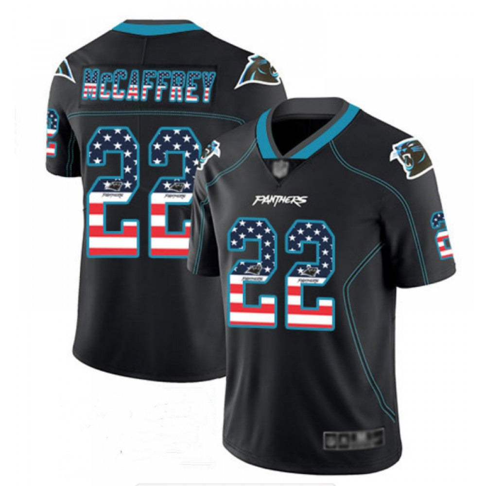 Men's Carolina Panthers #22 Christian McCaffrey Black USA Flag Color Rush Limited Fashion NFL Jersey 