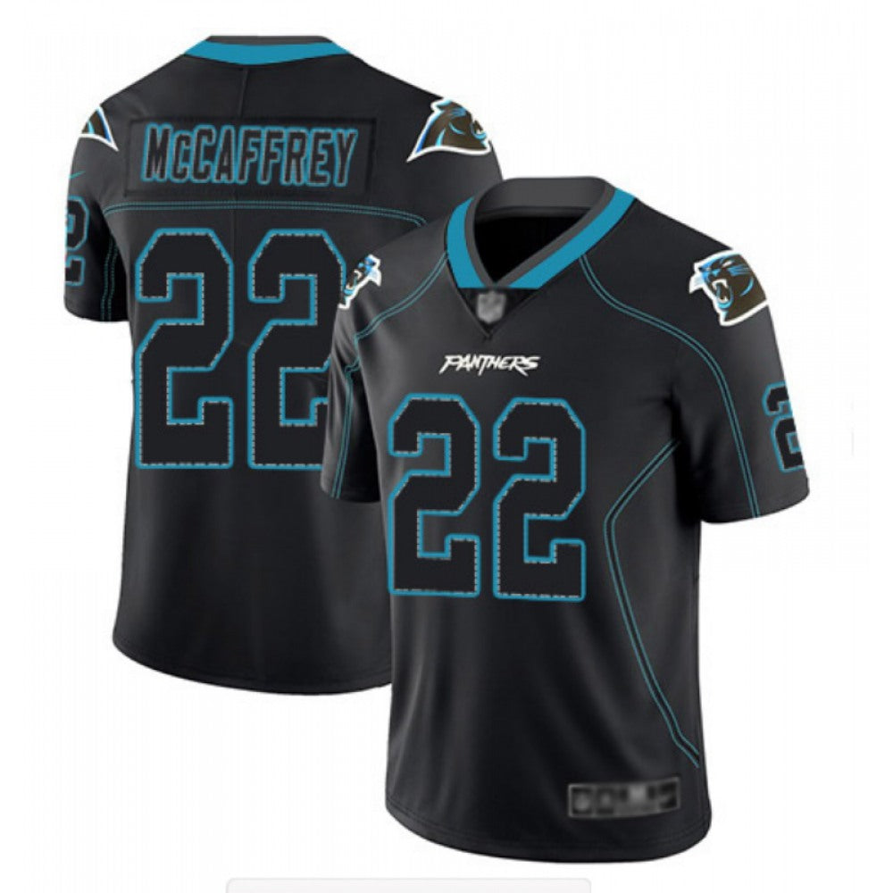Men's Carolina Panthers #22 Christian McCaffrey Black Lights Out Color Rush NFL Limited Stitched Jersey 