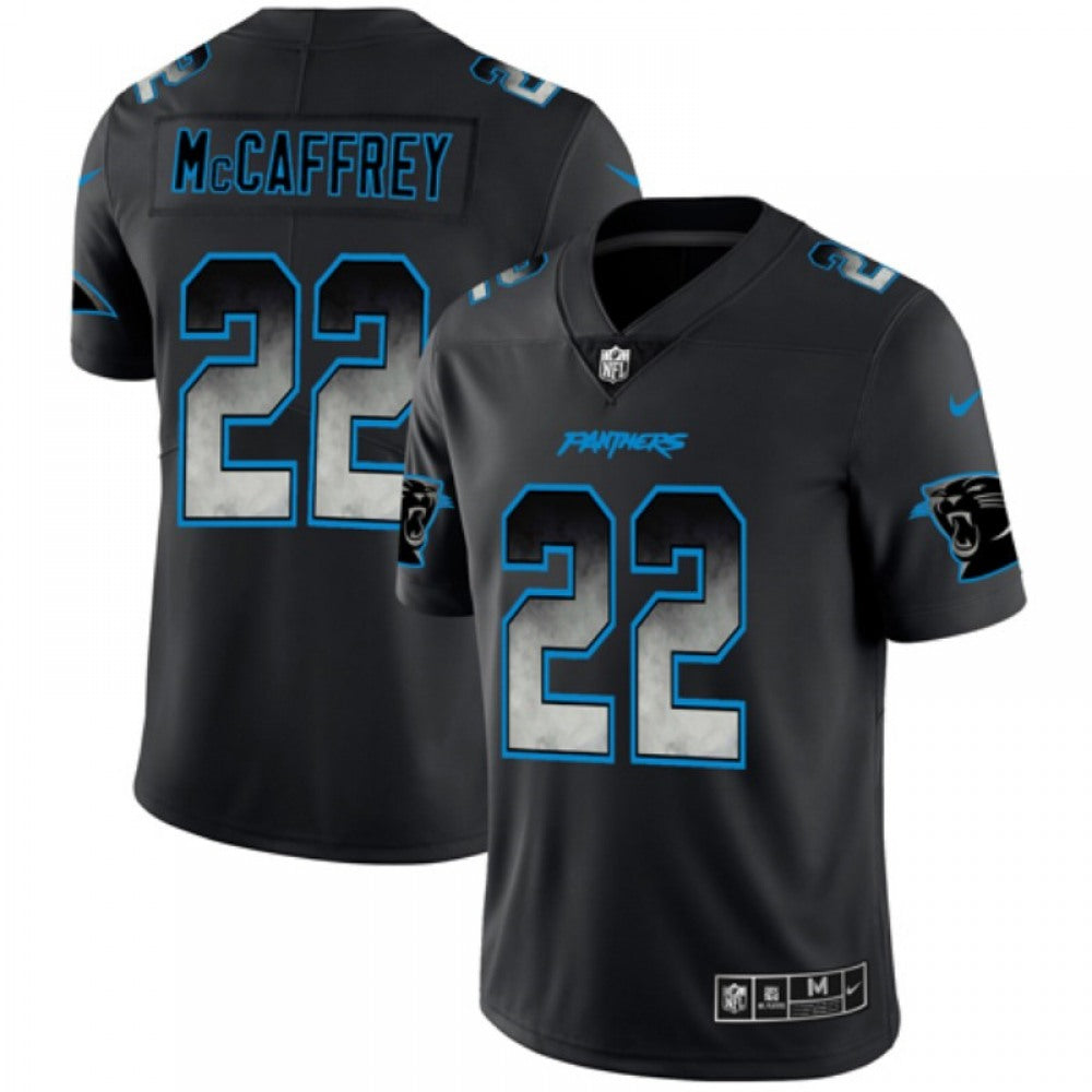 Men's Carolina Panthers #22 Christian McCaffrey Black 2019 Smoke Fashion Limited Stitched NFL Jersey 
