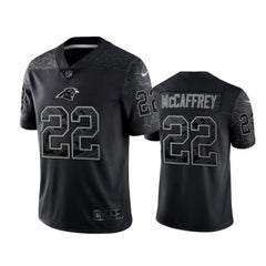 Men's Carolina Panthers #22 Christian McCaffrey Black Reflective Limited Stitched Football Jersey 