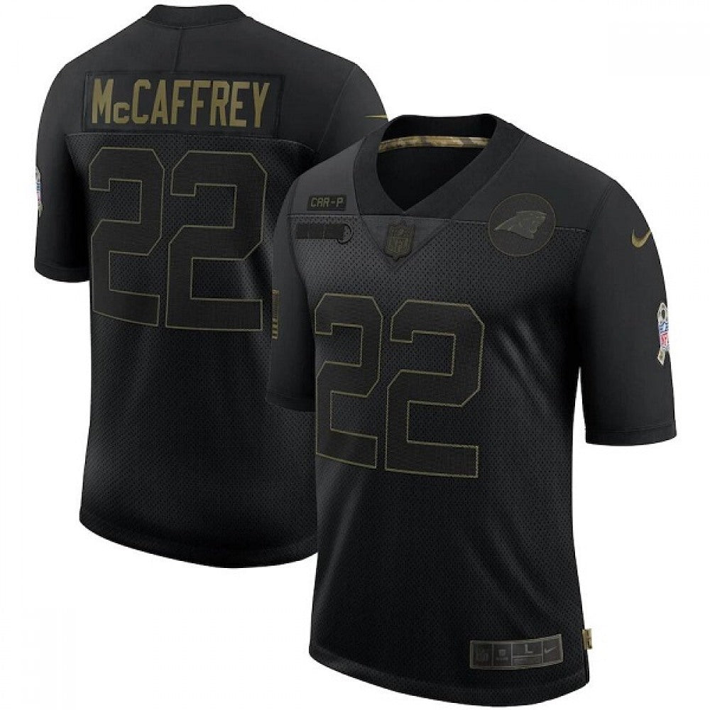 Men's Carolina Panthers #22 Christian McCaffrey 2020 Black Salute To Service Limited Stitched Jersey 