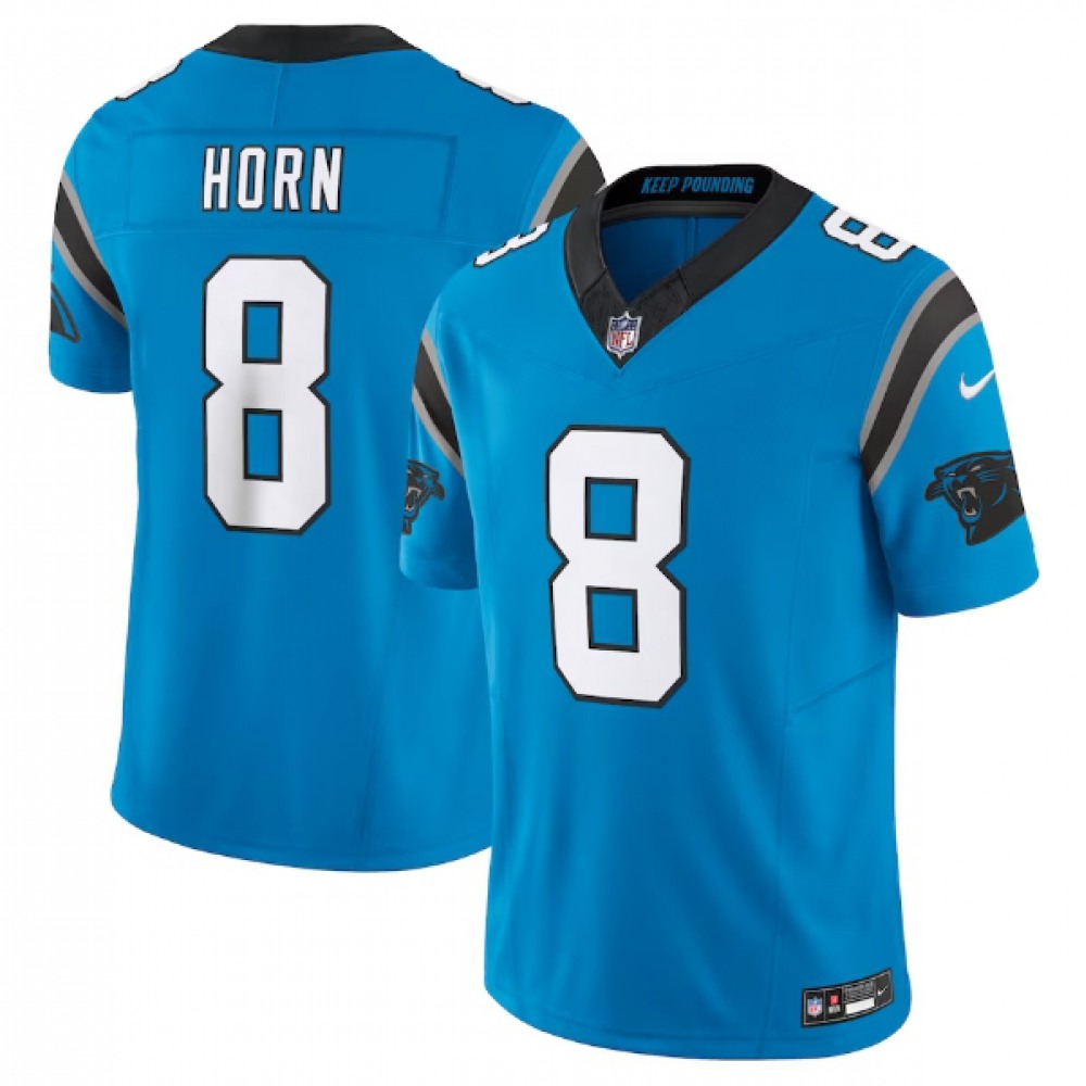 Men's Carolina Panthers #8 Jaycee Horn Blue 2023 F.U.S.E. Vapor Untouchable Stitched Football Jersey 