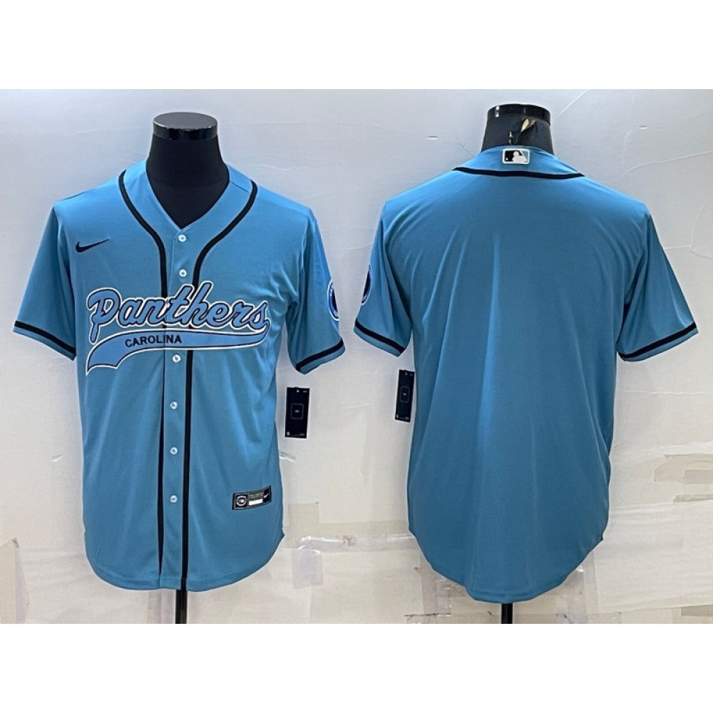 Men's Carolina Panthers Blank Blue With Patch Cool Base Stitched Baseball Jersey 