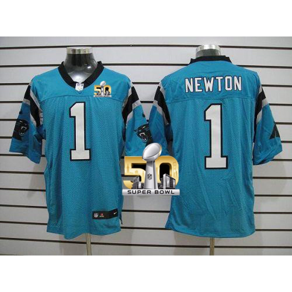 Panthers #1 Cam Newton Blue Alternate Super Bowl 50 Men's Stitched NFL Elite Jersey 