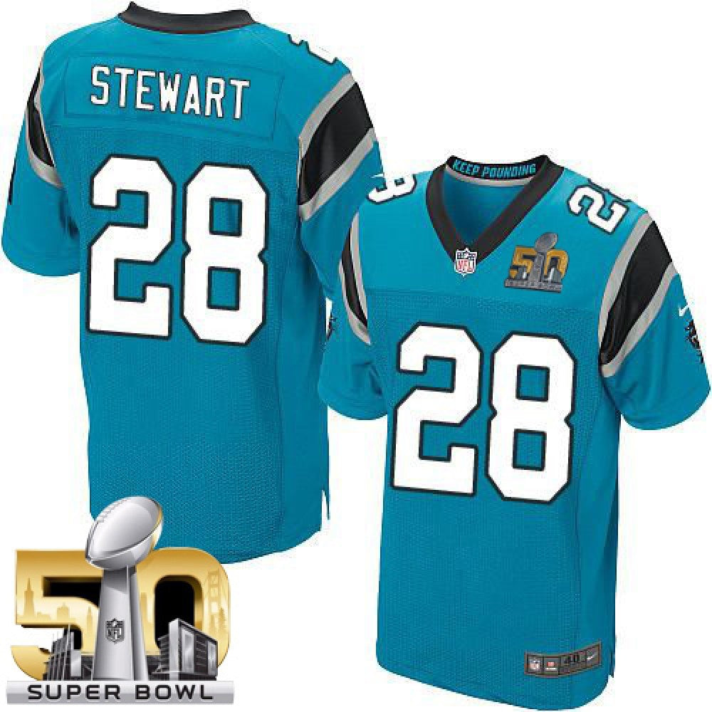 Panthers #28 Jonathan Stewart Blue Alternate Super Bowl 50 Men's Stitched NFL Elite Jersey 