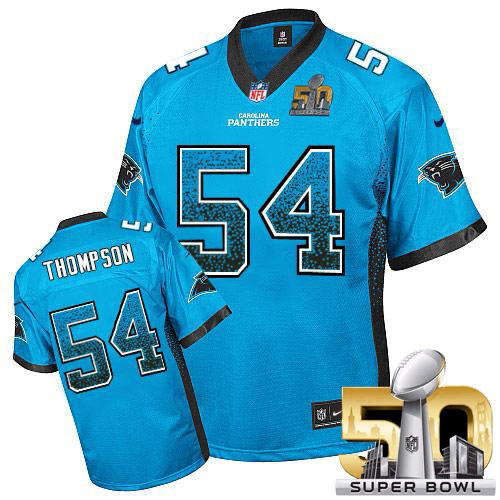 Panthers #54 Shaq Thompson Blue Alternate Super Bowl 50 Men's Stitched NFL Elite Drift Fashion Jersey 
