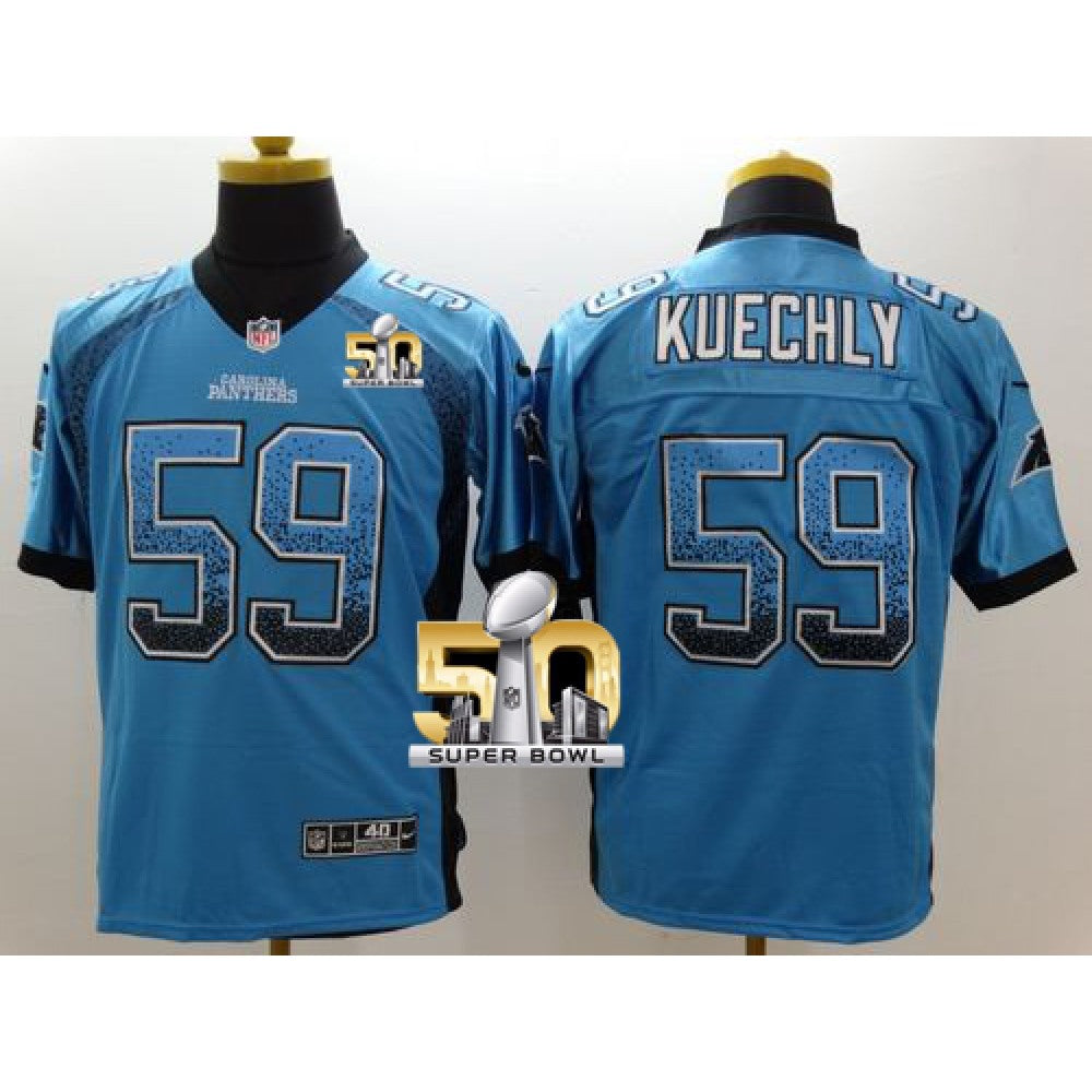 Panthers #59 Luke Kuechly Blue Alternate Super Bowl 50 Men's Stitched NFL Elite Drift Fashion Jersey 