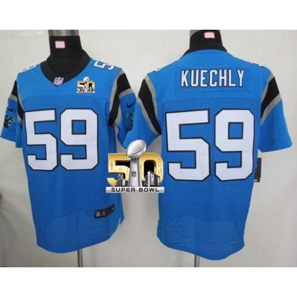 Panthers #59 Luke Kuechly Blue Alternate Super Bowl 50 Men's Stitched NFL Elite Jersey 