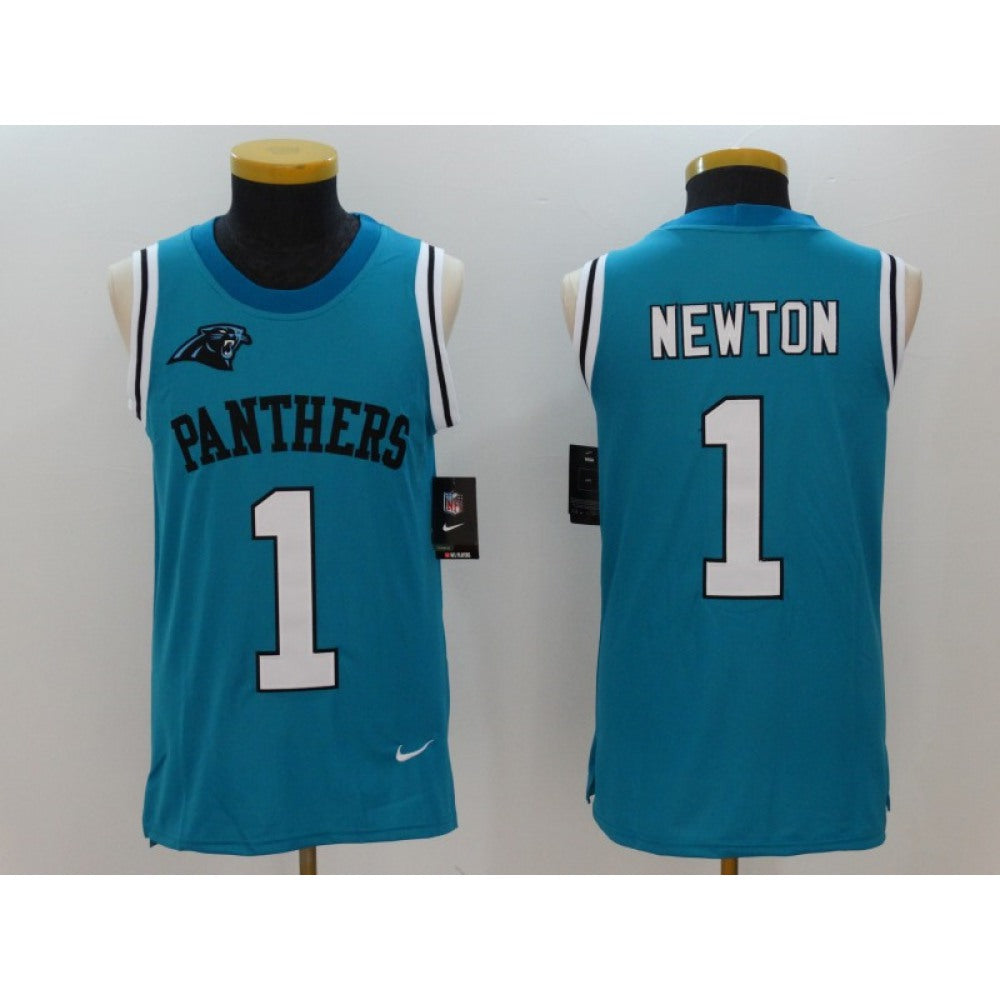 Men's Carolina Panthers #1 Cam Newton Blue Alternate Stitched NFL Limited Rush Tank Top Jersey 