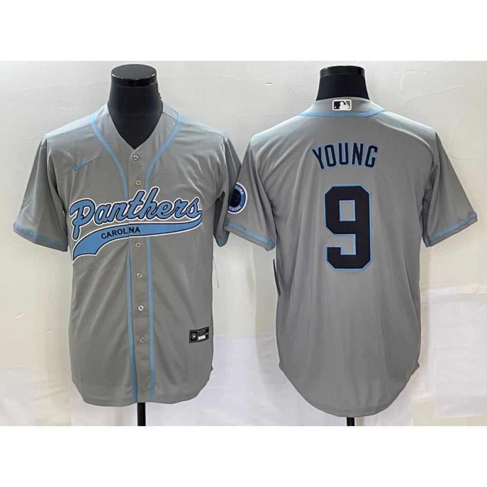 Men's Carolina Panthers #9 Bryce Young Gray With Patch Cool Base Stitched Baseball Jersey 