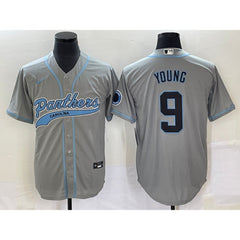 Men's Carolina Panthers #9 Bryce Young Gray With Patch Cool Base Stitched Baseball Jersey 