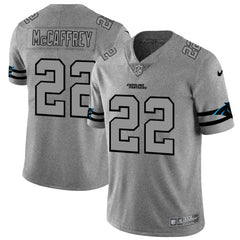 Men's Carolina Panthers #22 Christian McCaffrey 2019 Gray Gridiron Team Logo Limited Stitched NFL Jersey 