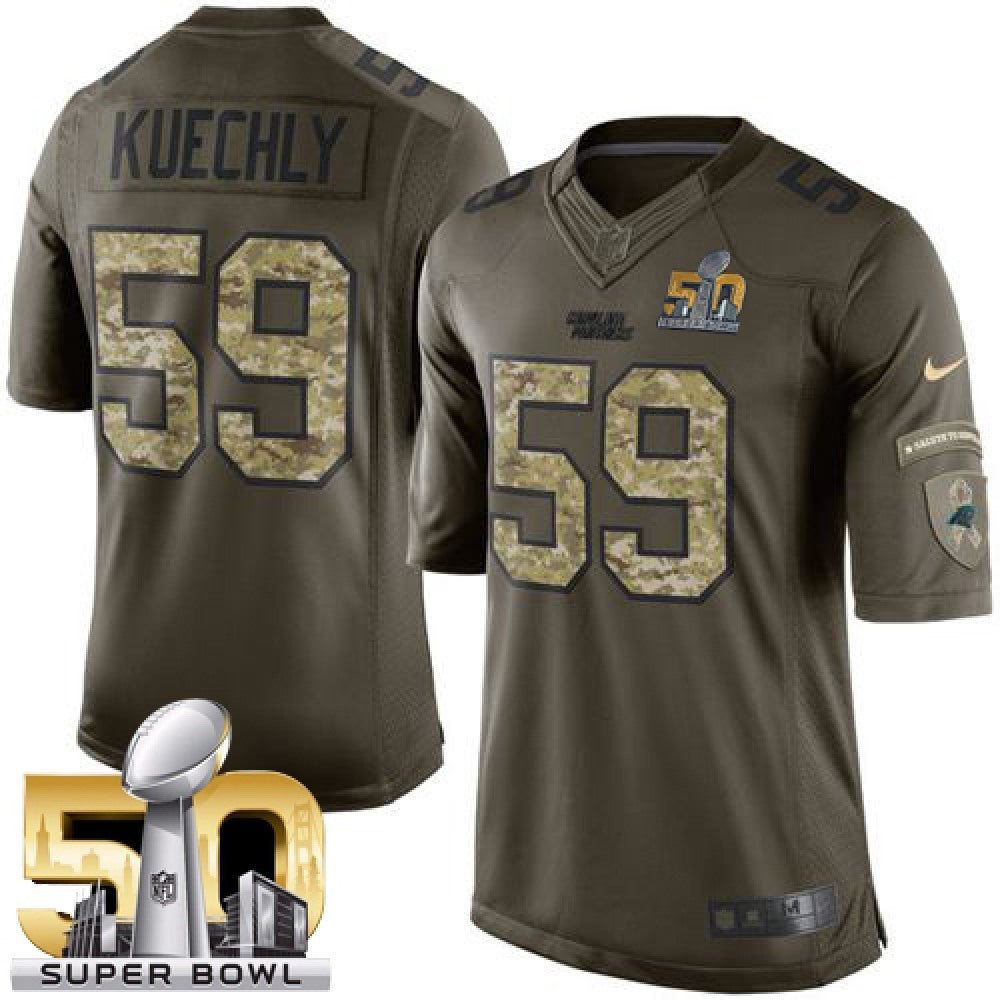 Panthers #59 Luke Kuechly Green Super Bowl 50 Men's Stitched NFL Limited Salute to Service Jersey 
