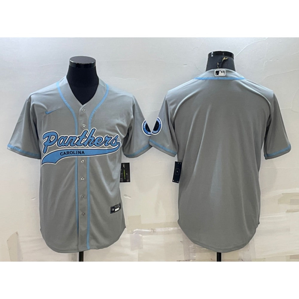 Men's Carolina Panthers Blank Grey With Patch Cool Base Stitched Baseball Jersey 