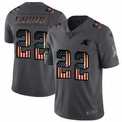 Men's Carolina Panthers #22 Christian McCaffrey Grey 2019 Salute To Service USA Flag Fashion Limited Stitched NFL Jersey 