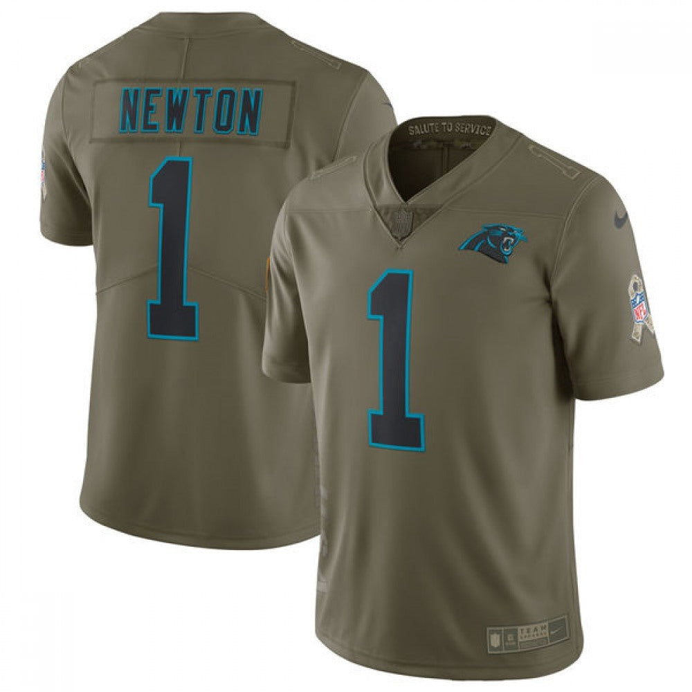Men's Carolina Panthers #1 Cam Newton Olive Salute To Service Limited Stitched NFL Jersey 