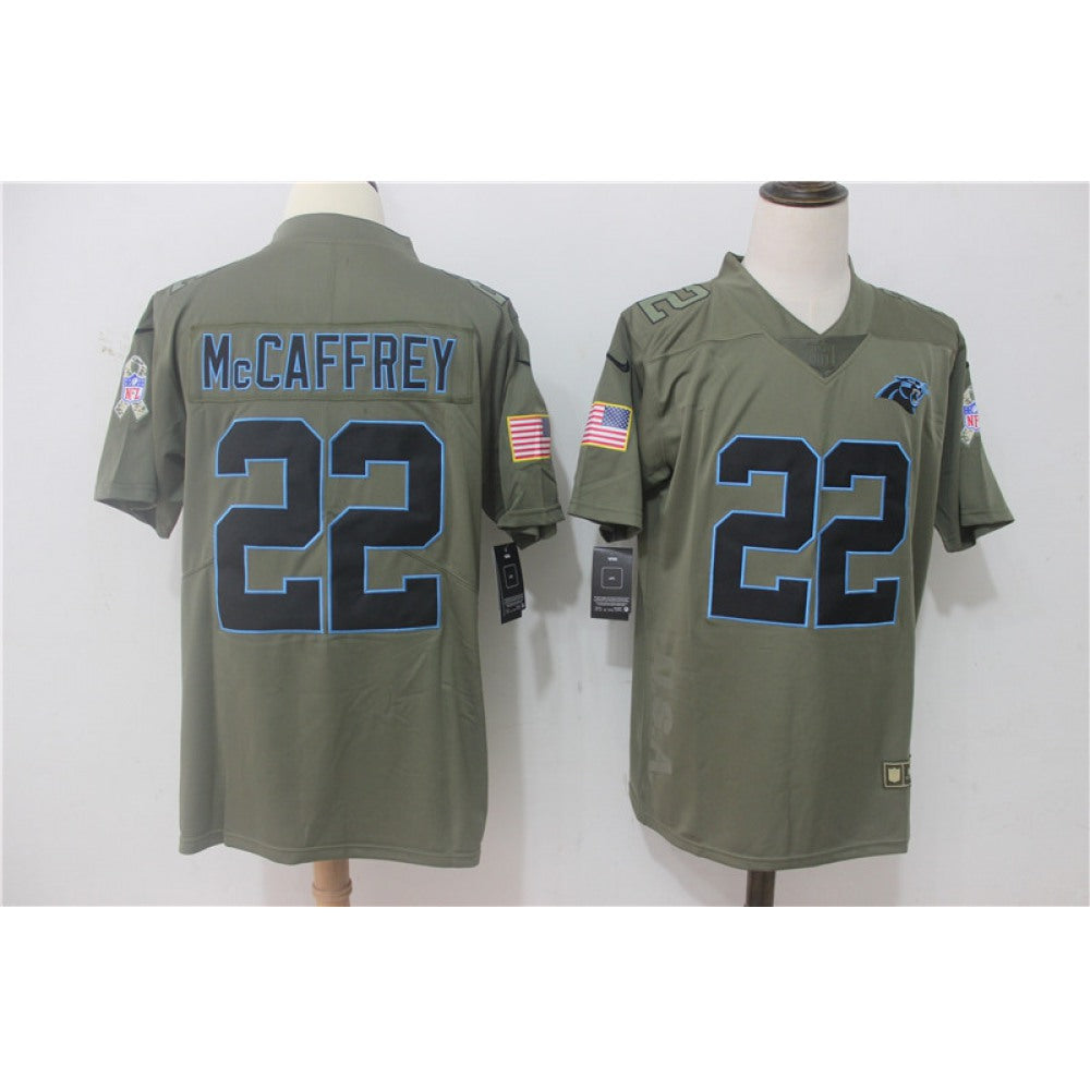 Men's Carolina Panthers #22 Christian McCaffrey Olive Salute To Service Limited Stitched NFL Jersey 